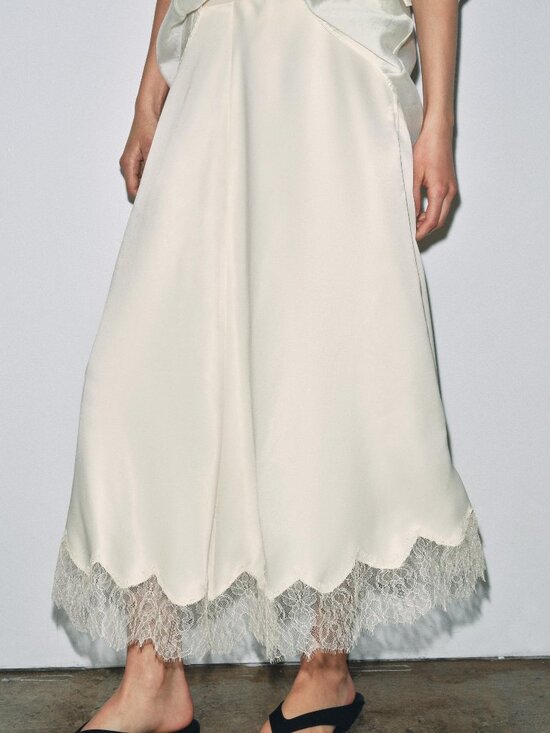 Zara Dresses & Skirts - Zara Woman Collection Satin Effect Lace Midi Skirt in Ivory NWT